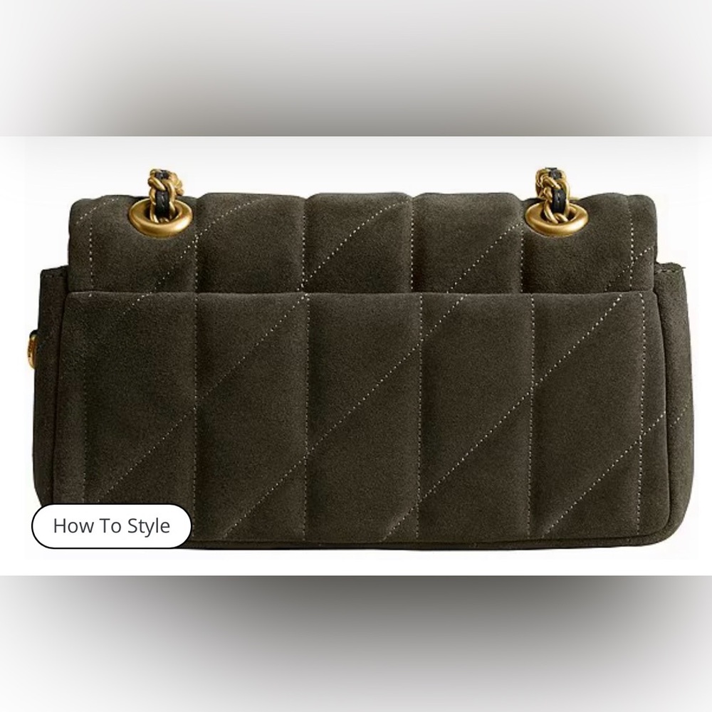 Coach Quilted Shoulder Bag in Dark Green with Gold Chain - Picture 2 of 5